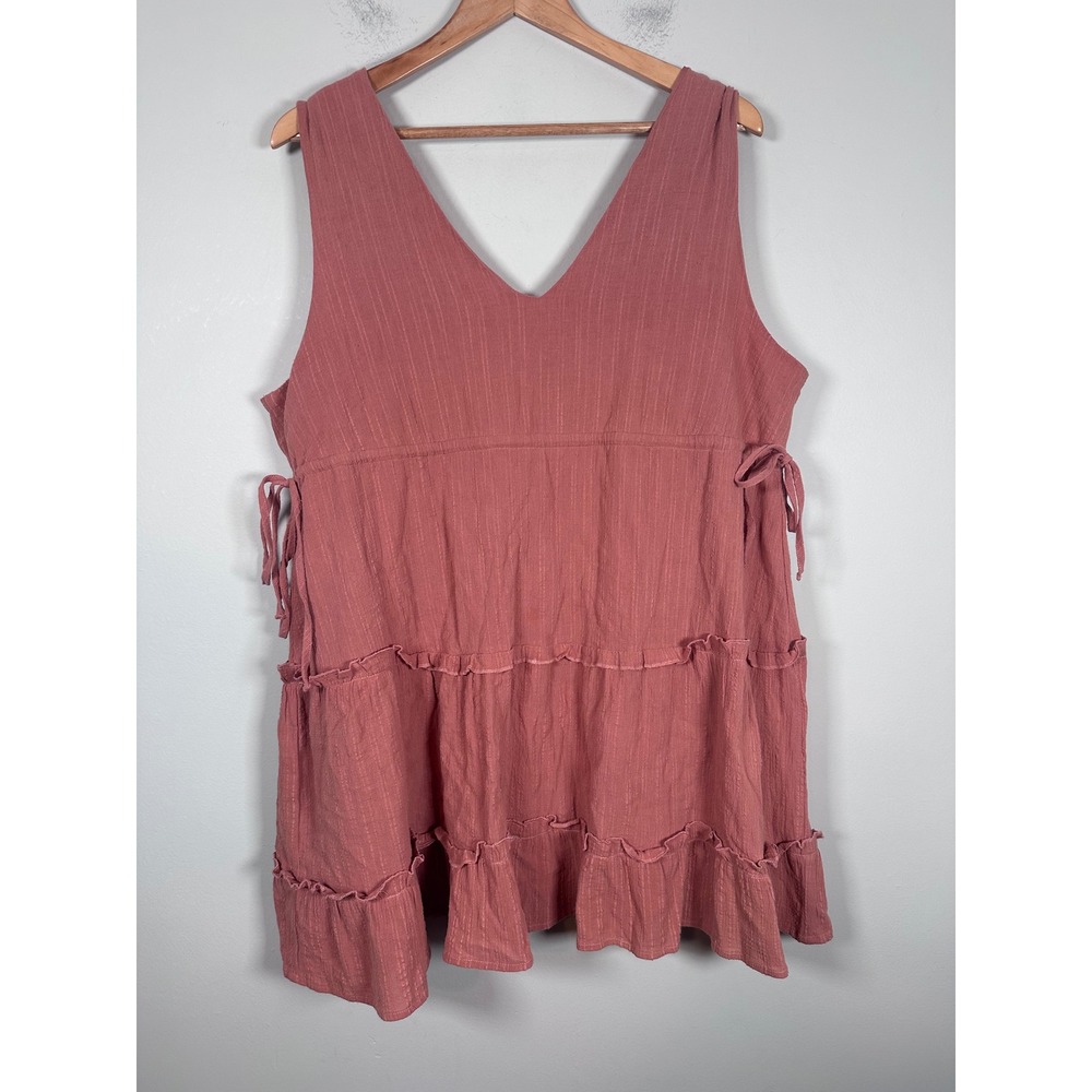 New In Tiered Mini Dress Women Large Terracotta Boho Cottagecore Gauze Flowy